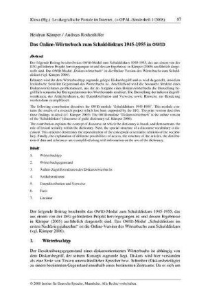 Das Online-Wörterbuch zum Schulddiskurs 1945-1955 in OWID