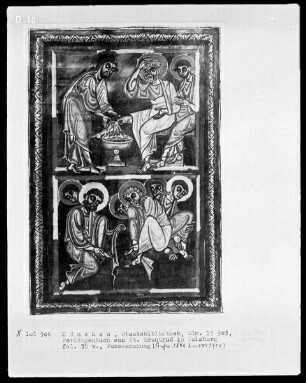 Perikopenbuch aus dem Benediktinerinnenkloster Sankt Erentrud auf dem Nonnberg — Fußwaschung, Folio 34recto