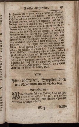 XIV. Bitt-Schreiben, Supplicationen und Recommendations-Schreiben.