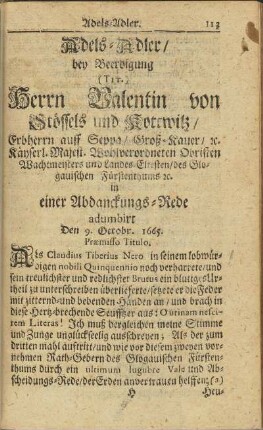 Adels-Adler / bey Beerdigung (Tit.) Herrn Valentin von Stöffels und ...