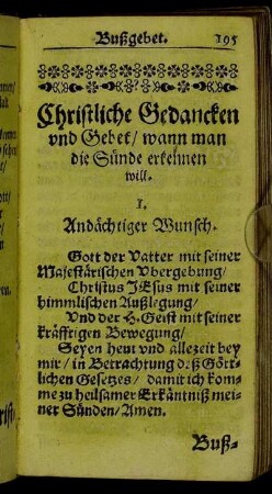 Andächtige Gedancken und Gebet/ wann man die Sünde erkennen will.
