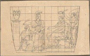Ziebland, Georg Friedrich; Studienblätter - Studienblatt, Allegorische Darstellung mit König, Athena u. zwei weiteren weiblichen Figuren (Ansicht)