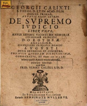 De Supremo Judicio : liber unus
