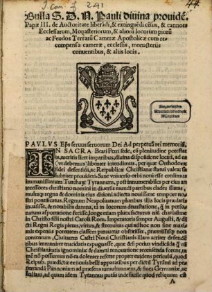 Bulla de auctoritate Liberandi et exigendi Census ... ad feudos Terrarum Camerae apostolicae : Romae 1540 ; ["in sacra beati Petri sede cum plenitudine potestatis"]