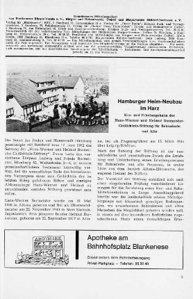 Hamburger Heim-Neubau im Harz : Kur- und Erholungsheim der Hans-Werner und Helmut Burmeister-Gedächtnis-Stiftung für Behinderte und Alte