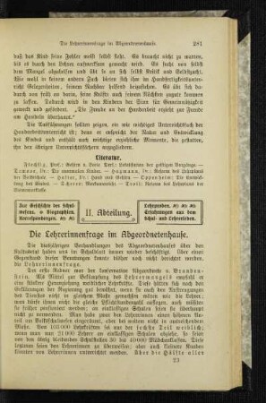 ¬Die¬ Lehrerinnenfrage im Abgeordnetenhause