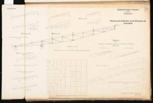 Ausstellungspalast für Berlin Schinkelwettbewerb 1881: Berechnung des Gratbinders und der Stichsparren der Vestibüldecke (Ansicht 1:25, Diagramme)