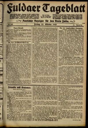 Ausgabe vom Freitag, den 22. Oktober 1920.