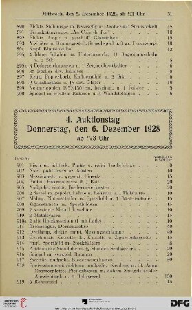 4. Auktionstag Donnerstag, den 6. Dezember 1928 ab ½ 3 Uhr (Nr. 901-1200)