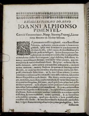 Excellentissimo Domino Joanni Alphonso Pimentel [...]