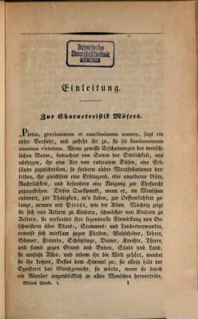 Justus Möser's sämmtliche Werke. 1 : Patriotische Phantasien ; 1. Theil