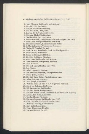 4. Mitglieder des Berliner Bibliophilen-Abends (1.1.1930)