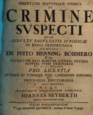Diss. inaug. iur. de crimine suspecti