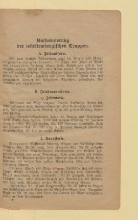 Uniformierung der württembergischen Truppen