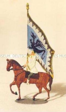 Zinnfiguren Festumzug "Tag der Deutschen Kunst": Reiter auf braunem Pferd mit Drachenfahne