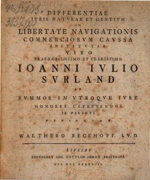 Differentiae iuris naturae et gentium in libertate navigationis commerciorum caussa institutae