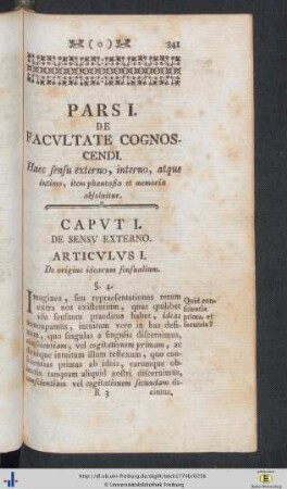 Pars I. De Faculate Cognoscendi.