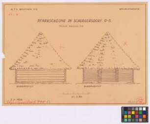 Zabelkau, Schurgersdorf ([Landkreis Ratibor]): Pfarrscheune. Pfarrscheune (zwei Giebel-Ansichten)