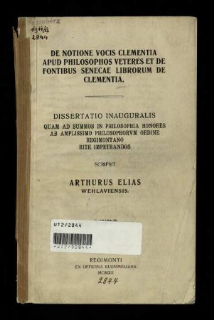 De notione vocis clementia aqud philosophos veteres et de fontibus Senecae librorum de clementia