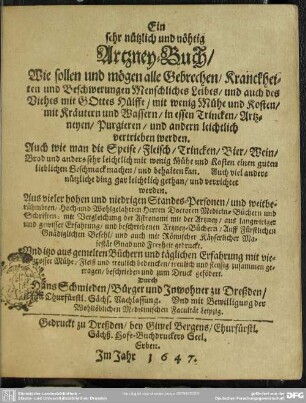 Ein sehr nützlich und nöhtig Artzney-Buch