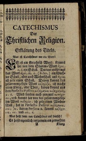Catechismus Der Christlichen Religion. Erklärung des Titels.