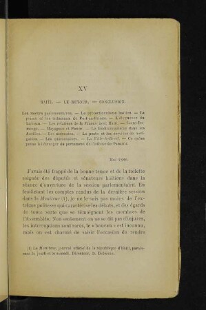 XV Haiti. - Le retour. - Conclusion.