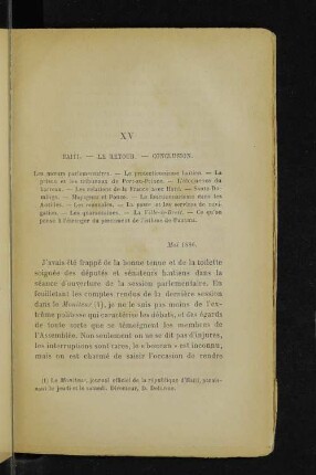 XV Haiti. - Le retour. - Conclusion.
