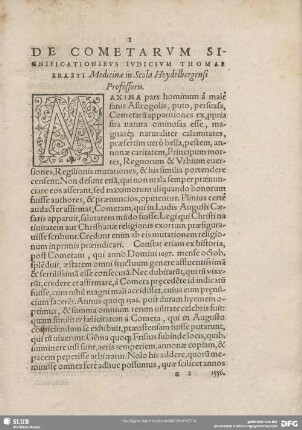 De Cometarum Significationibus Iudicium Thomae Erasti