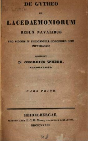 De Gytheo, et Lacedaemoniorum rebus navalibus. 1. (1833)