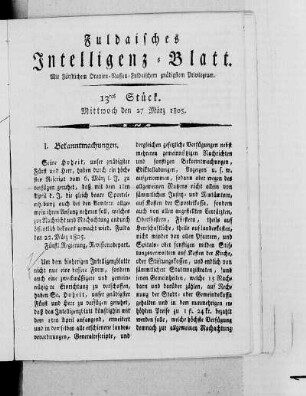 13tes Stück, Ausgabe vom 27. März 1805