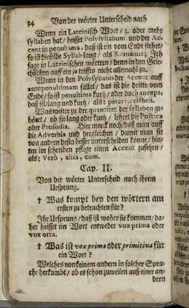 Cap. II. Von der wörter Unterscheid nach ihrem Ursprung.