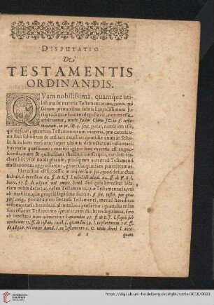 Disputatio de Testamentis Ordinandis