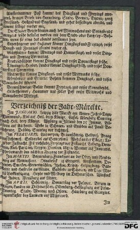 Verzeichniß der Jahr-Märckte