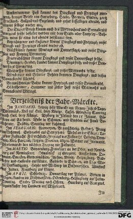 Verzeichniß der Jahr-Märckte