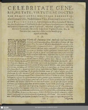 Celebritate generalis ... [Vorwort E. Bodenschatz]