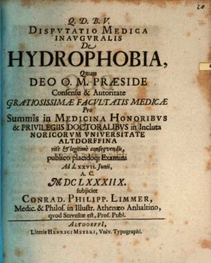 Disp. med. inaug. de hydrophobia