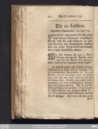 Die XL. Lection. Gehalten Mittwochs d. 20. Junii 1725.