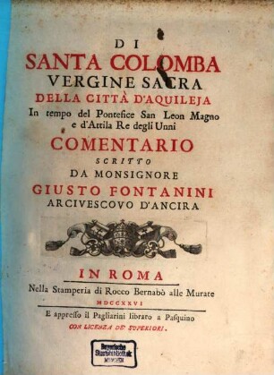 Di Santa Colomba, vergine sacra della città d'Aquileja