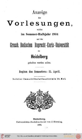 Sommersemester 1904