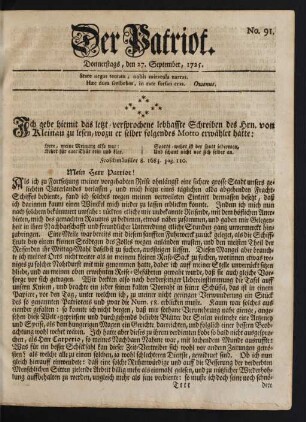 No. 91. Donnerstags, den 27. September, 1725