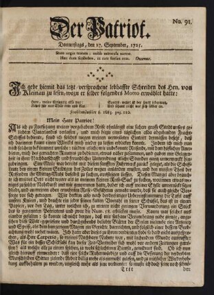 No. 91. Donnerstags, den 27. September, 1725