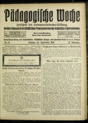Kath. Lehrerverband des Deutschen Reiches : Aufruf