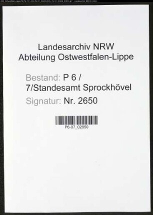 Heiratsregister Standesamt Sprockhövel