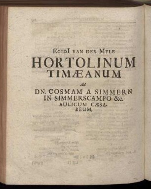 Egidi Van Der Myle Hortolinum Timæanum.