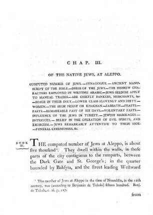Chap. III. Of the native Jews, at Aleppo.