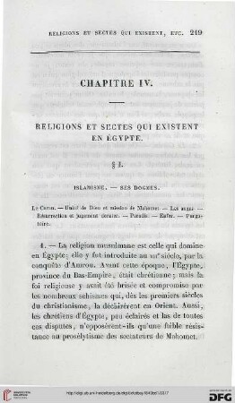 Chapitre IV: Religions et sectes qui existent en Égypte