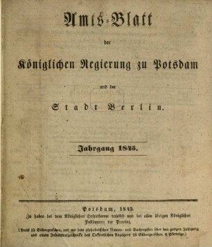 Amtsblatt der Regierung in Potsdam. 1845