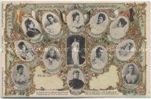 Postkarte mit den Porträts der deutschen Königinnen und Fürstinnen