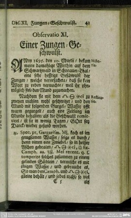 Observatio XI. Einer Zungen-Geschwulst