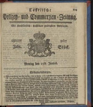 26tes Stueck, Montag den 23ten Junius 1800